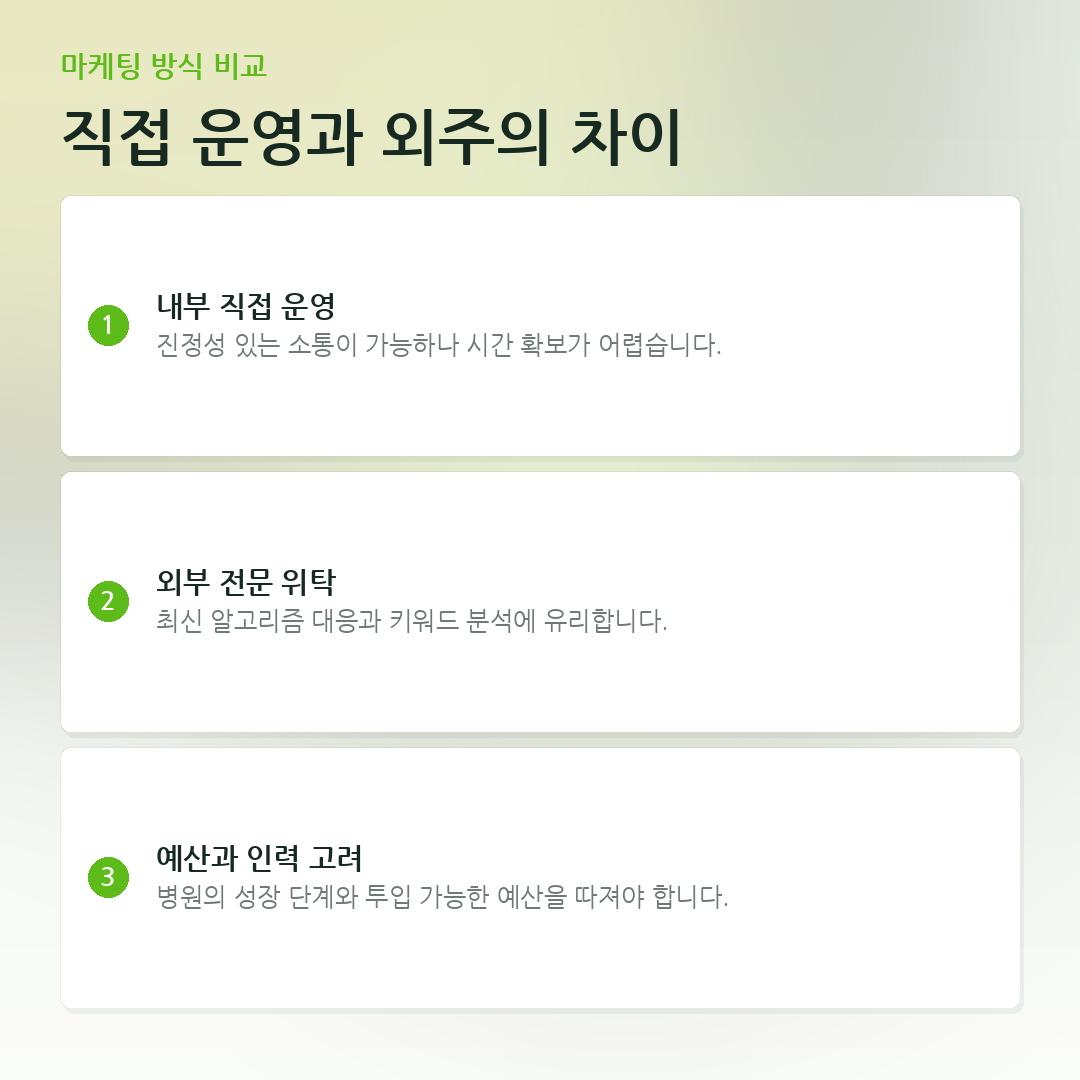 직접 운영과 외주의 차이 요약 카드