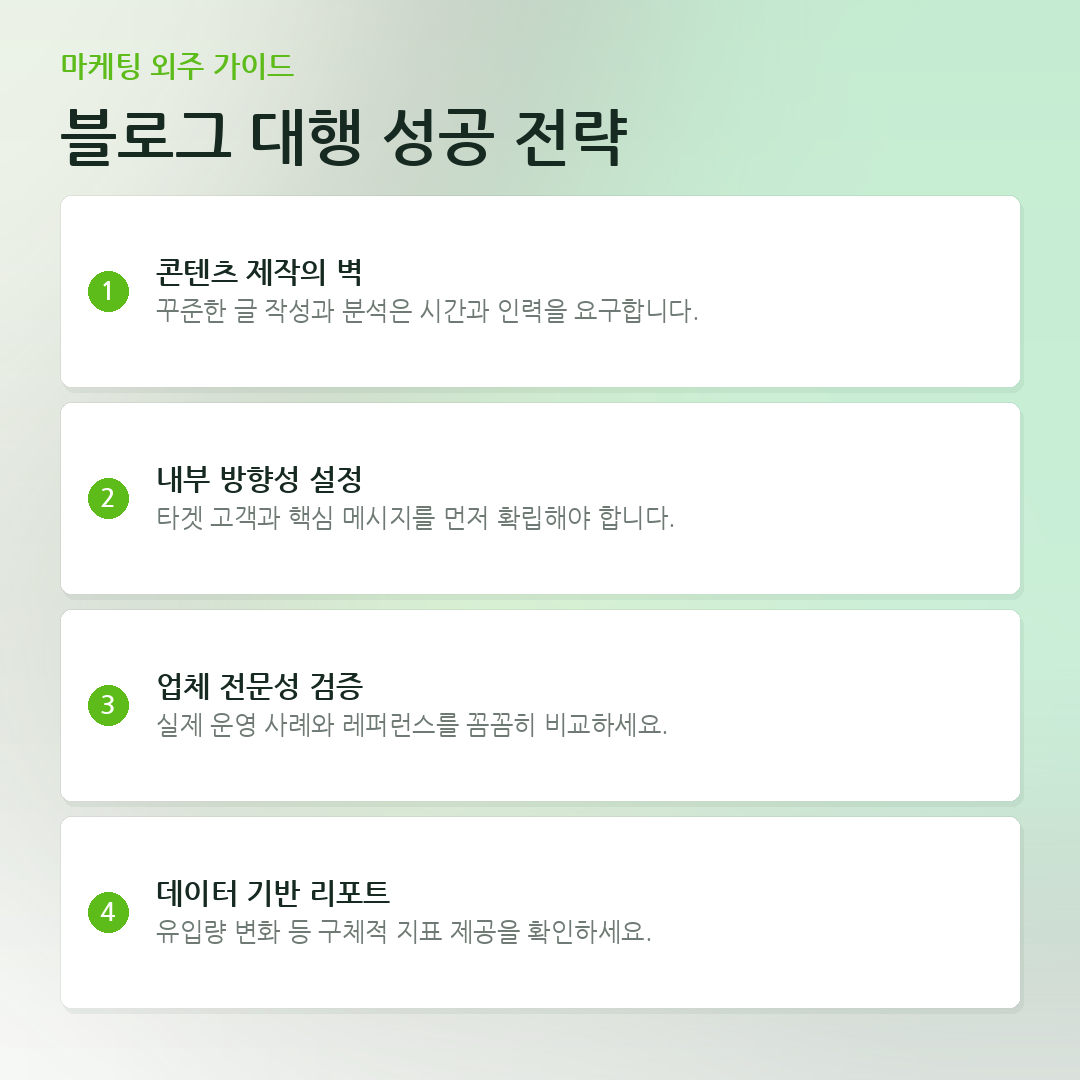 블로그 대행 성공 전략 요약 카드