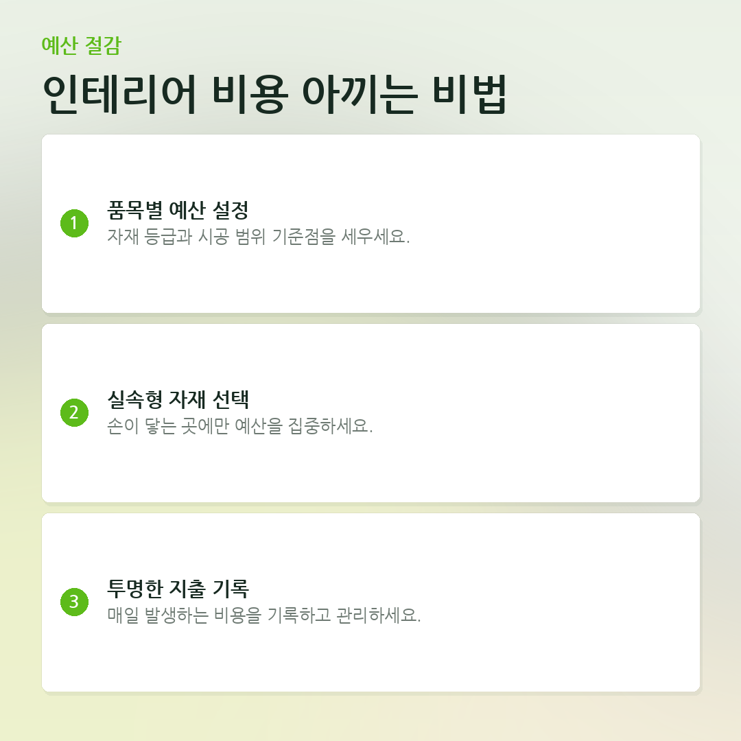 인테리어 비용 아끼는 비법 요약 카드