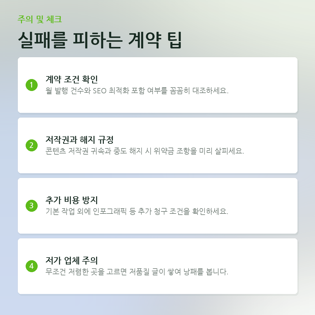 실패를 피하는 계약 팁 요약 카드