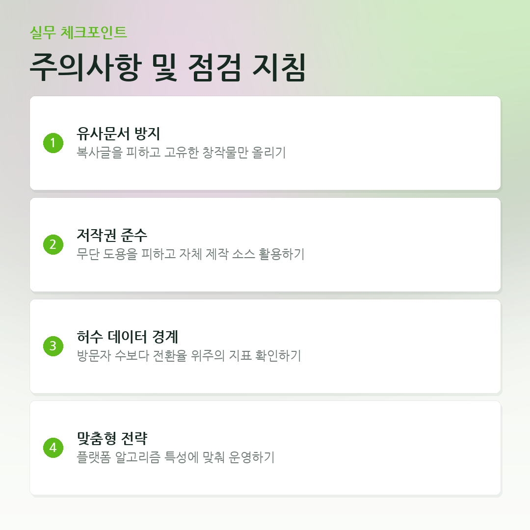 주의사항 및 점검 지침 요약 카드