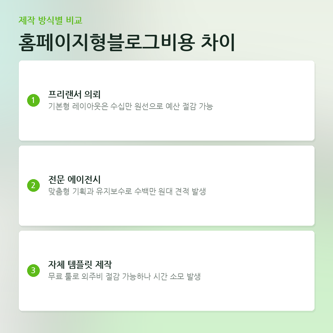 홈페이지형블로그비용 차이 요약 카드