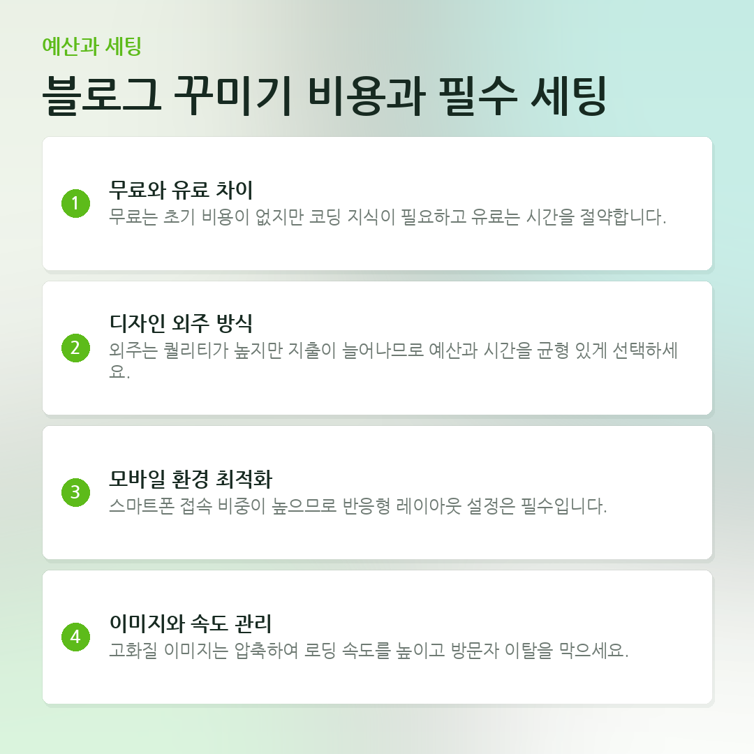 블로그 꾸미기 비용과 필수 세팅 요약 카드