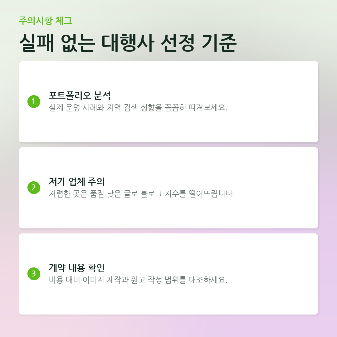 실패 없는 대행사 선정 기준 요약 카드
