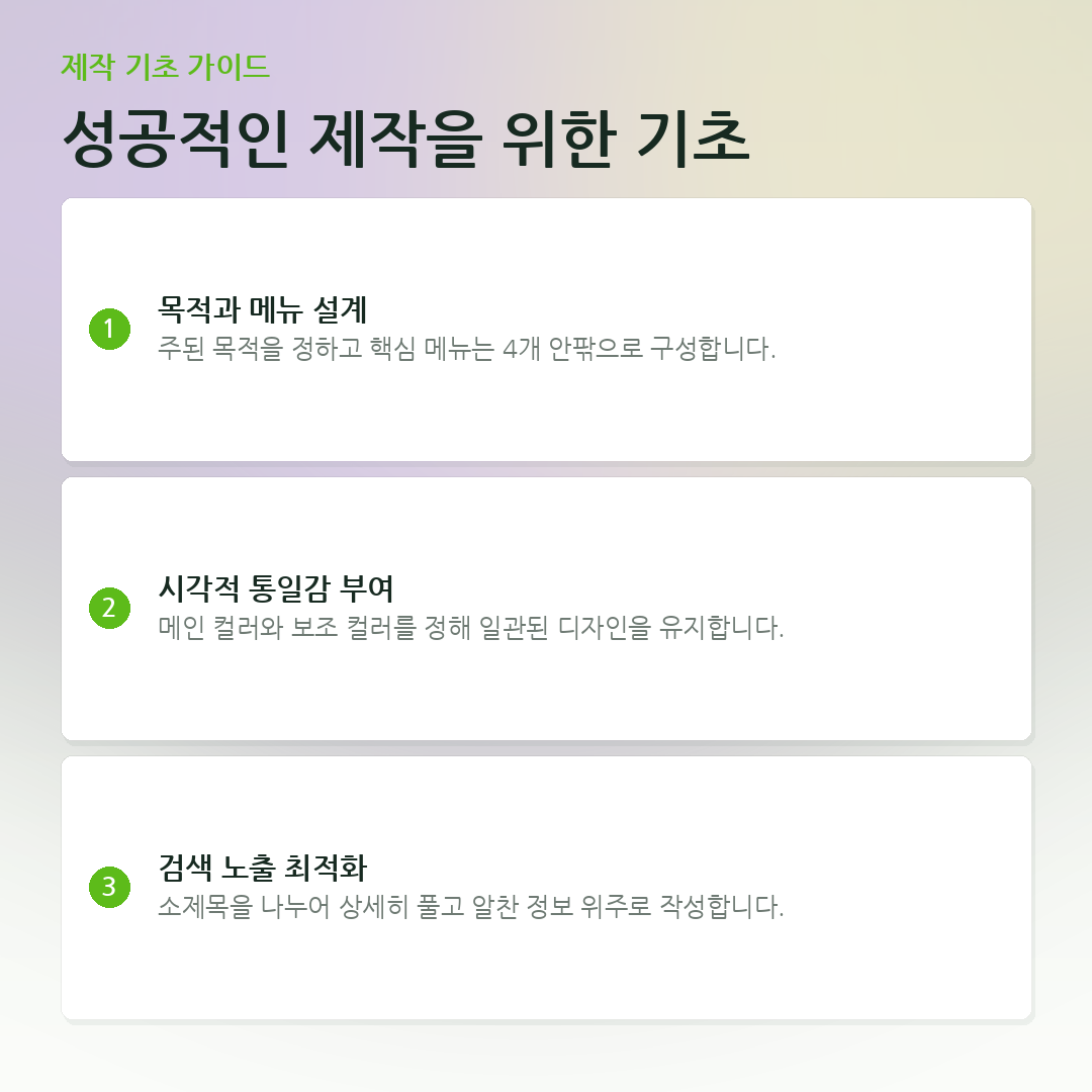 성공적인 제작을 위한 기초 요약 카드